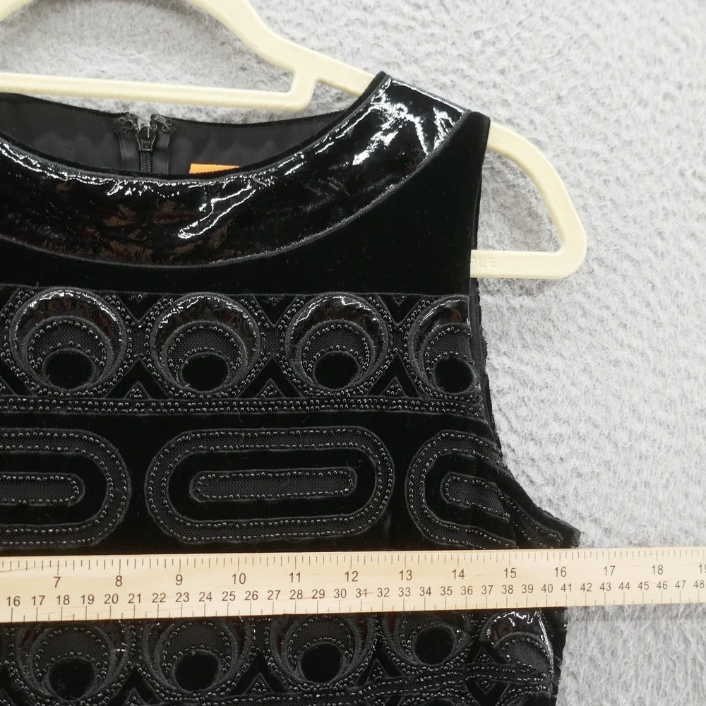 Tory Burch Womens‎ Beaded Velvet Patent Leather Sheath Dress 4 Black Cocktail